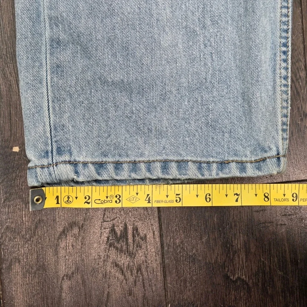 Levis 505 Jeans Mens 38x29 Blue Light Wash High Rise Missing Leather Patch